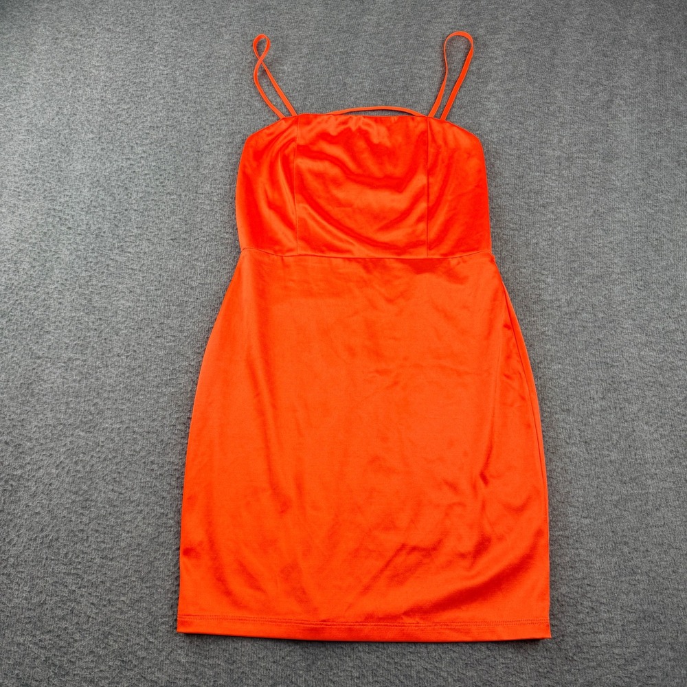 Blue Blush Orange Satin Mini‎ Dress Women's M Square Neck Back Cocktail Party